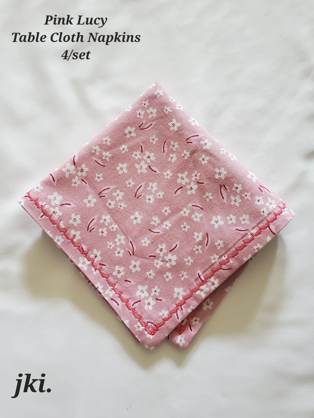 4/set Pink Lucy Table Cloth Napkins 100% Cotton